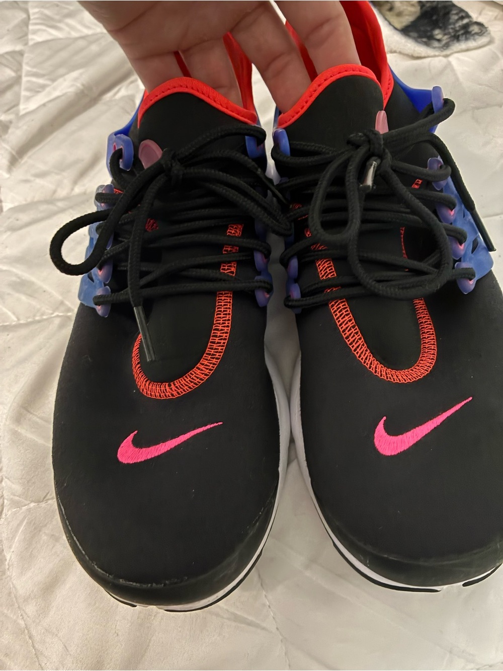 Nike Kids Black Sneakers with Pink Swoosh and Red Trim